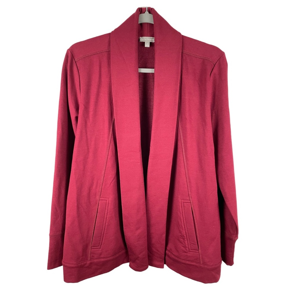 TALBOTS SHAWL COLLAR FLEECE CARDIGAN | DEEP RED | SIZE MEDIUM